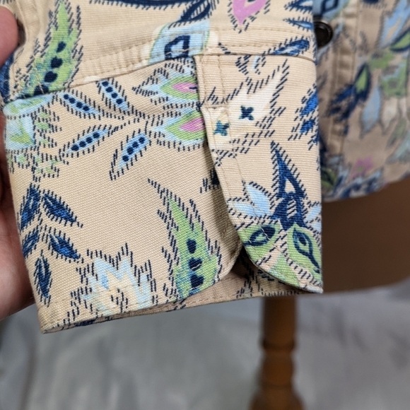 CHARTER CLUB Cotton Floral Denim Button Up Jacket Beige Size Petite Small - Picture 12 of 15